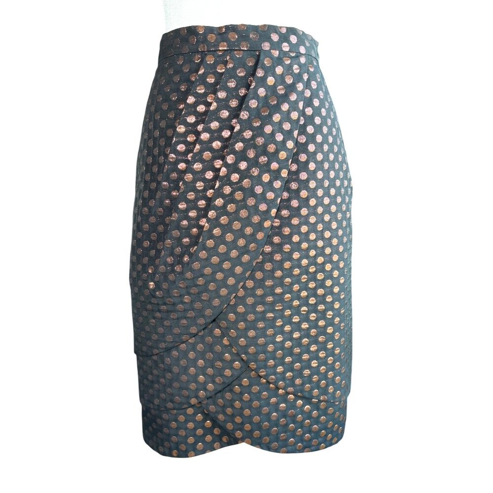Eva Franco Skirt Anthropologie Size 8 Black Bronze Metallic Polka Dots